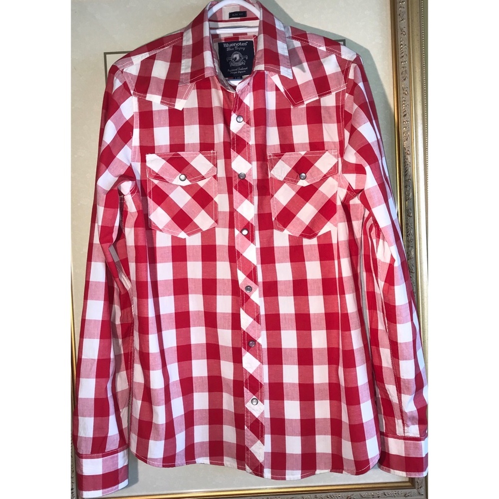 Stetson Red and White Buffalo Plaid Western Shirt